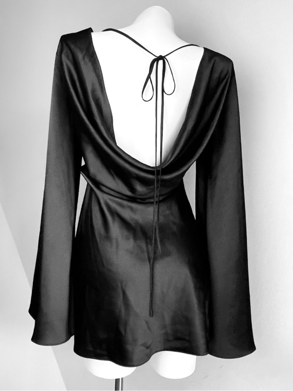 Black Open Back Bell Sleeves Mini Dress